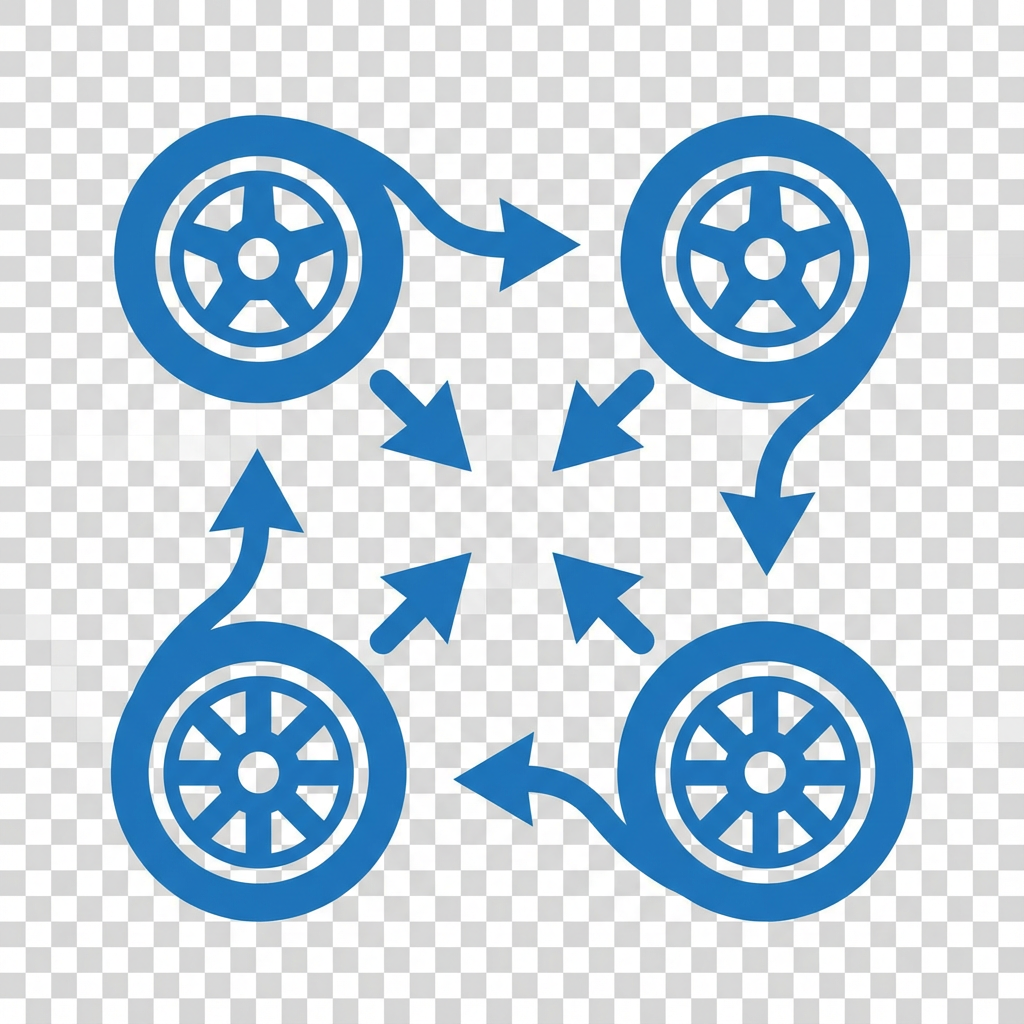 Icon showing all four wheels in perfect alignment